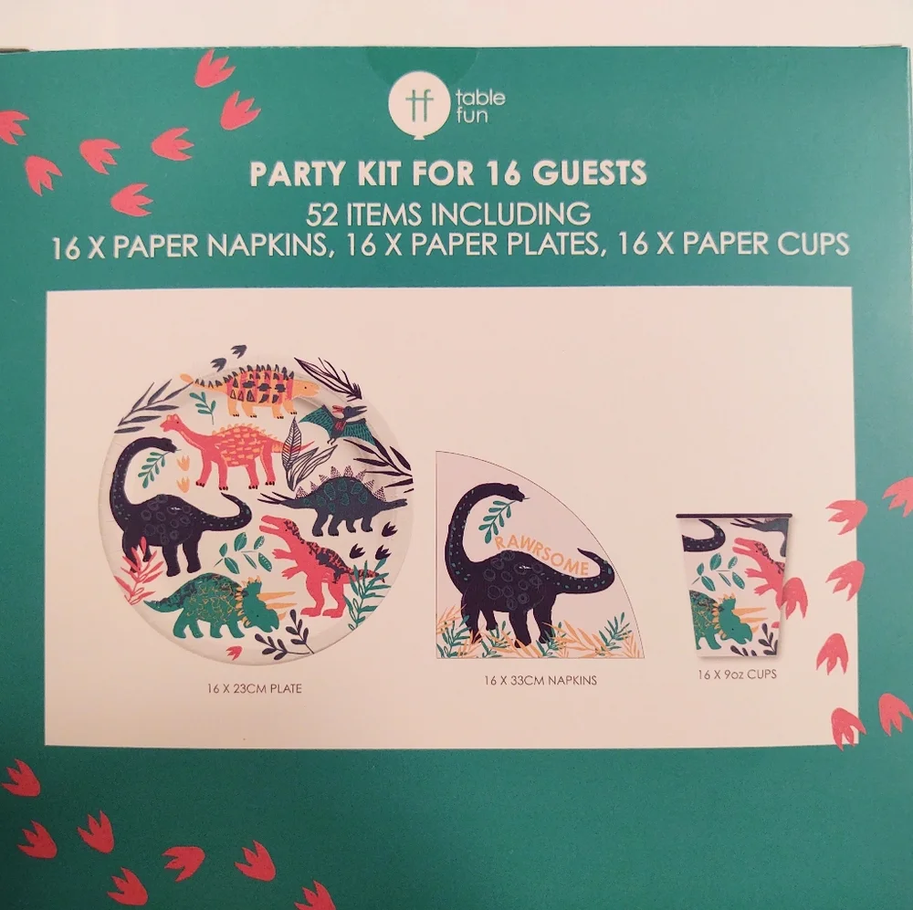 🎁Dinosaur Party Box Kit - Plates, Napkins & Cups for 16 Guests